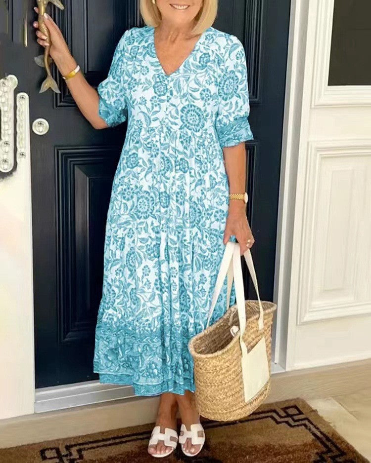 Manoli | Elegante vestido floral con cuello en V