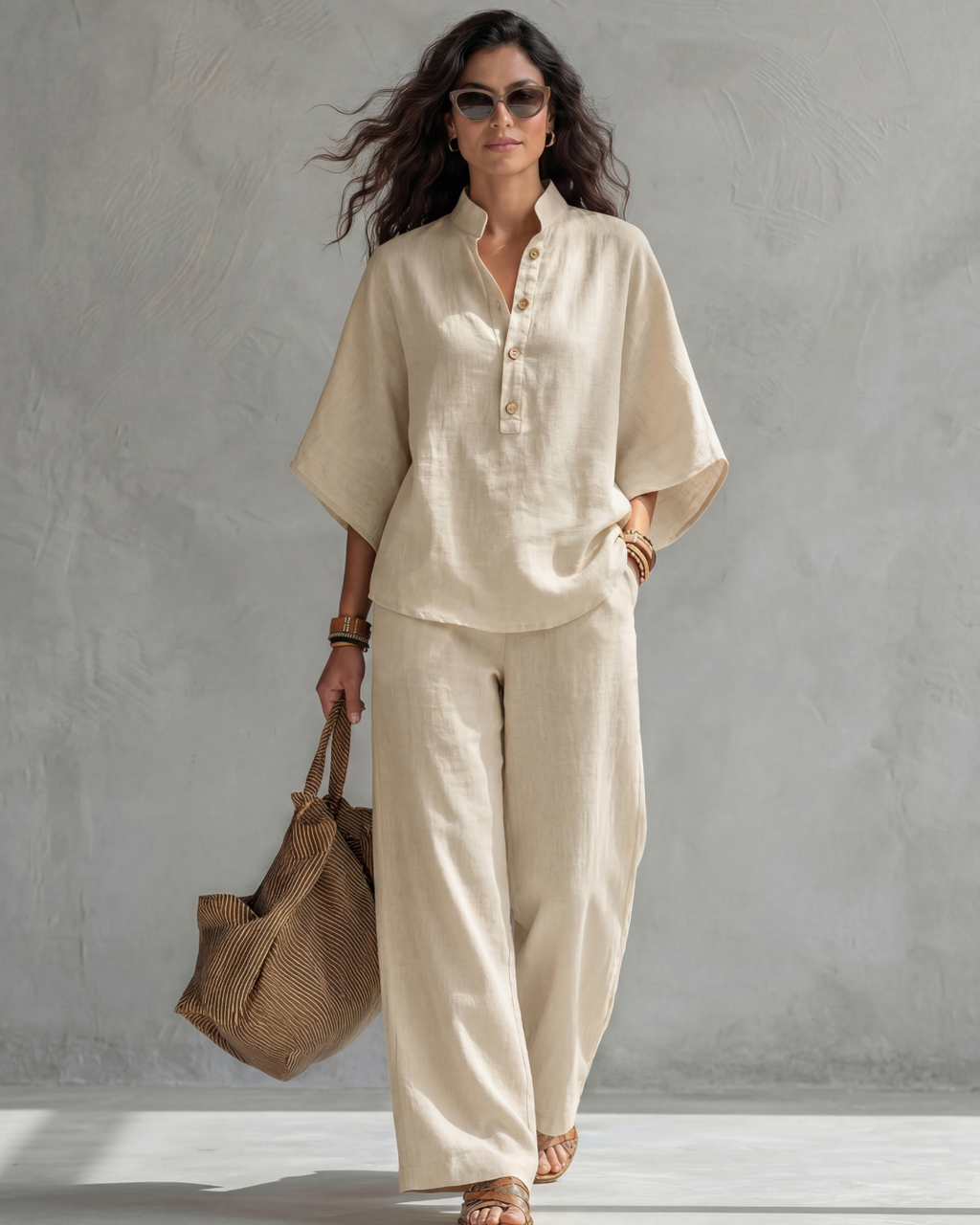 Elena | Conjunto Mujer de Algodón y Lino Blanco