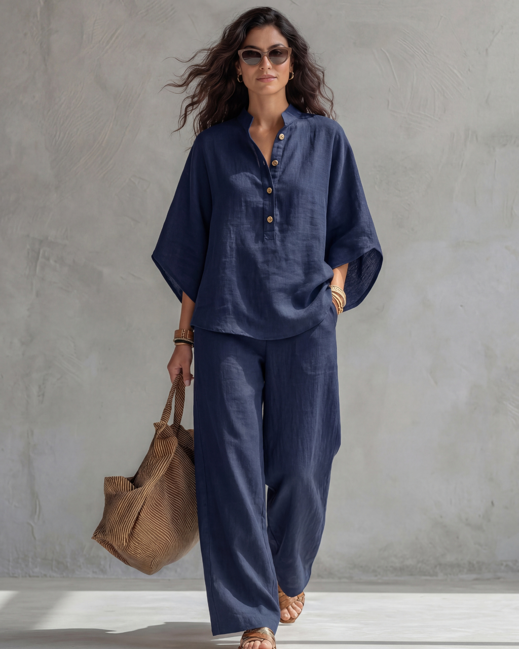 Elena | Conjunto Mujer de Algodón y Lino Azul Cielo