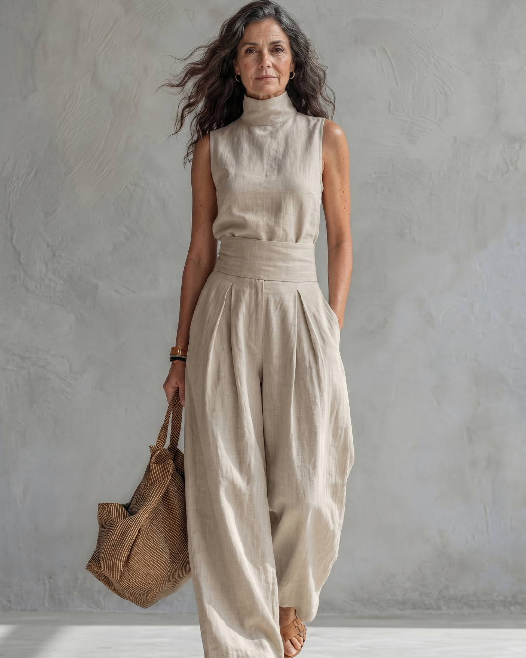 Maria | Conjunto Top y Pantalón Ancho Algodón Lino Blanco