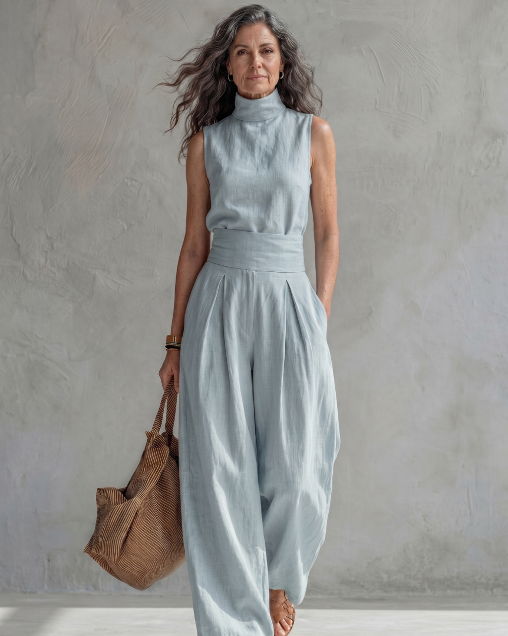Maria | Conjunto Top y Pantalón Ancho Algodón Lino Blanco