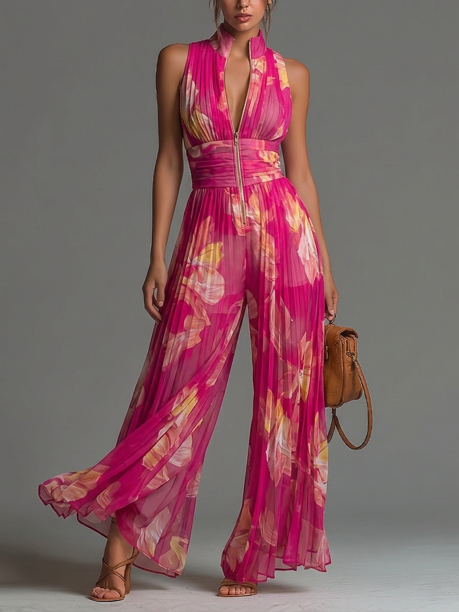 Valentina | Mono Plisado Floral Fucsia