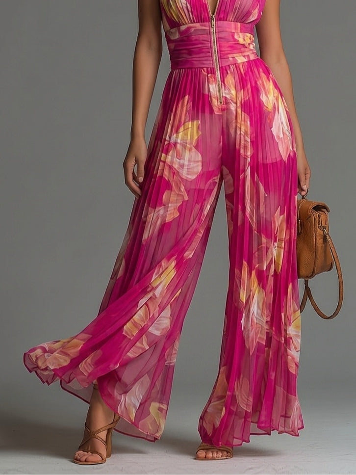 Valentina | Mono Plisado Floral Fucsia