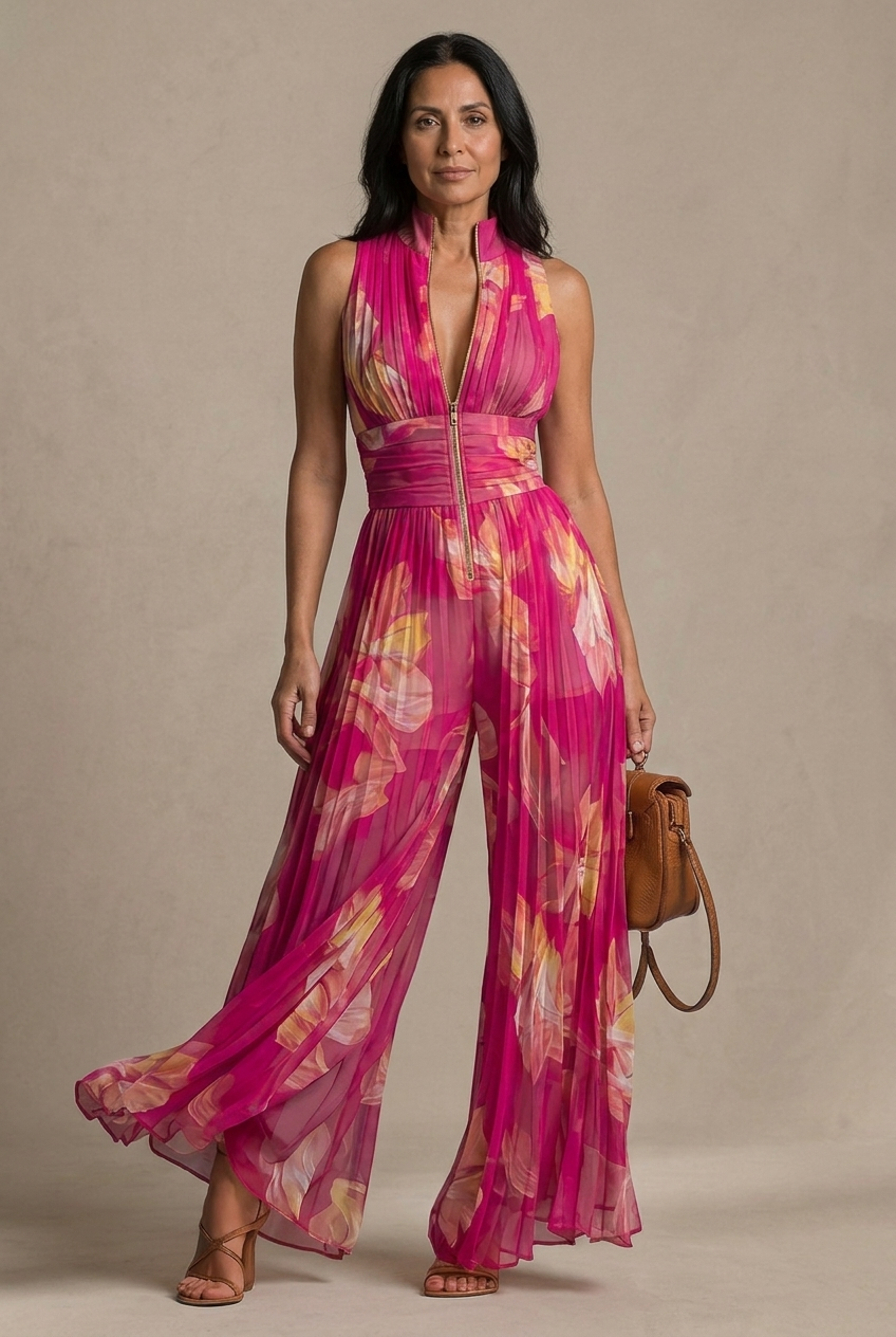 Valentina | Mono Plisado Floral Fucsia