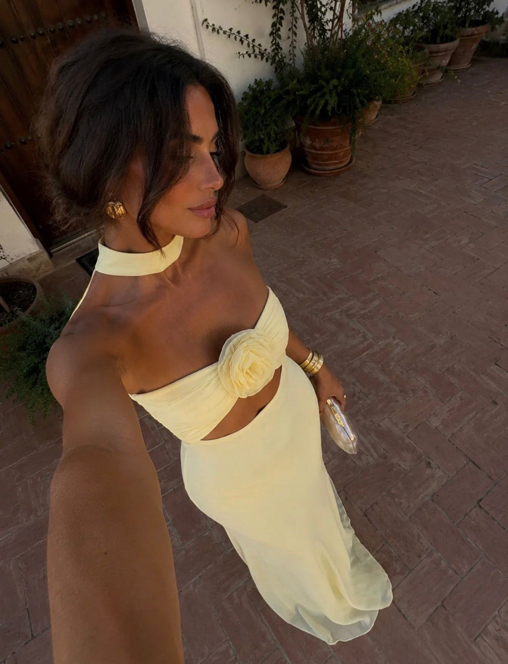 Vestido Gardenia | Maxi Halter con Rosa Corsage